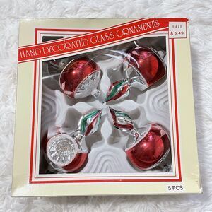 Hand Decorated Red and Silver Glass Ornaments